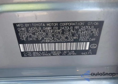 2006 Lexus Is 250 z USA, uszkodzony, nr VIN JTHBK262365025458